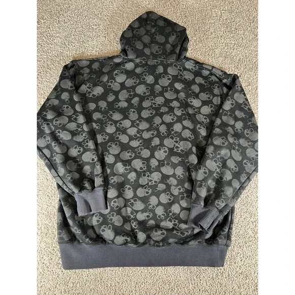 Vintage Y2K Faded Skull AOP Fleece Lined‎ Full Zip Hoodie Mens XL Black Grunge